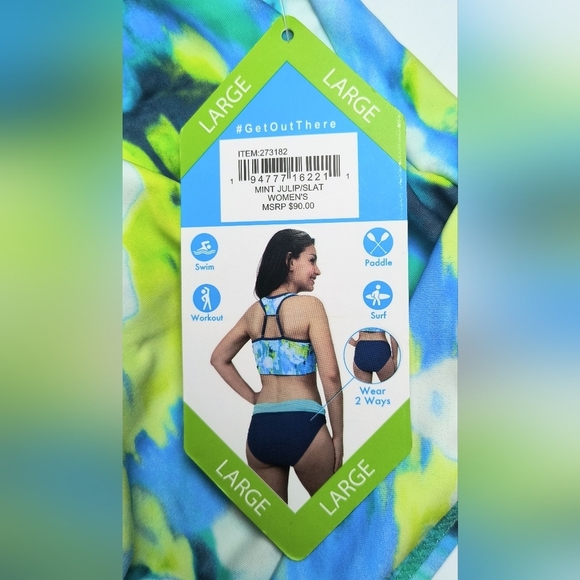 Free Country Athletic Beach Blue & Green Bikini with Racerback Design L NWT - Picture 6 of 13